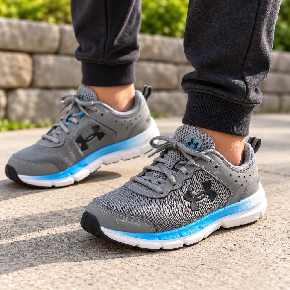 Under Armour Charged Assert 8 Kids Running Shoes Grey Blue 3026182-024 4.5Y